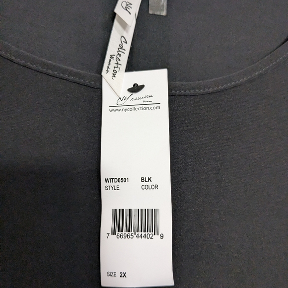 NY Collection Plus Size Long Chiffon-Sleeve Knit Dress in Black - Picture 5 of 9